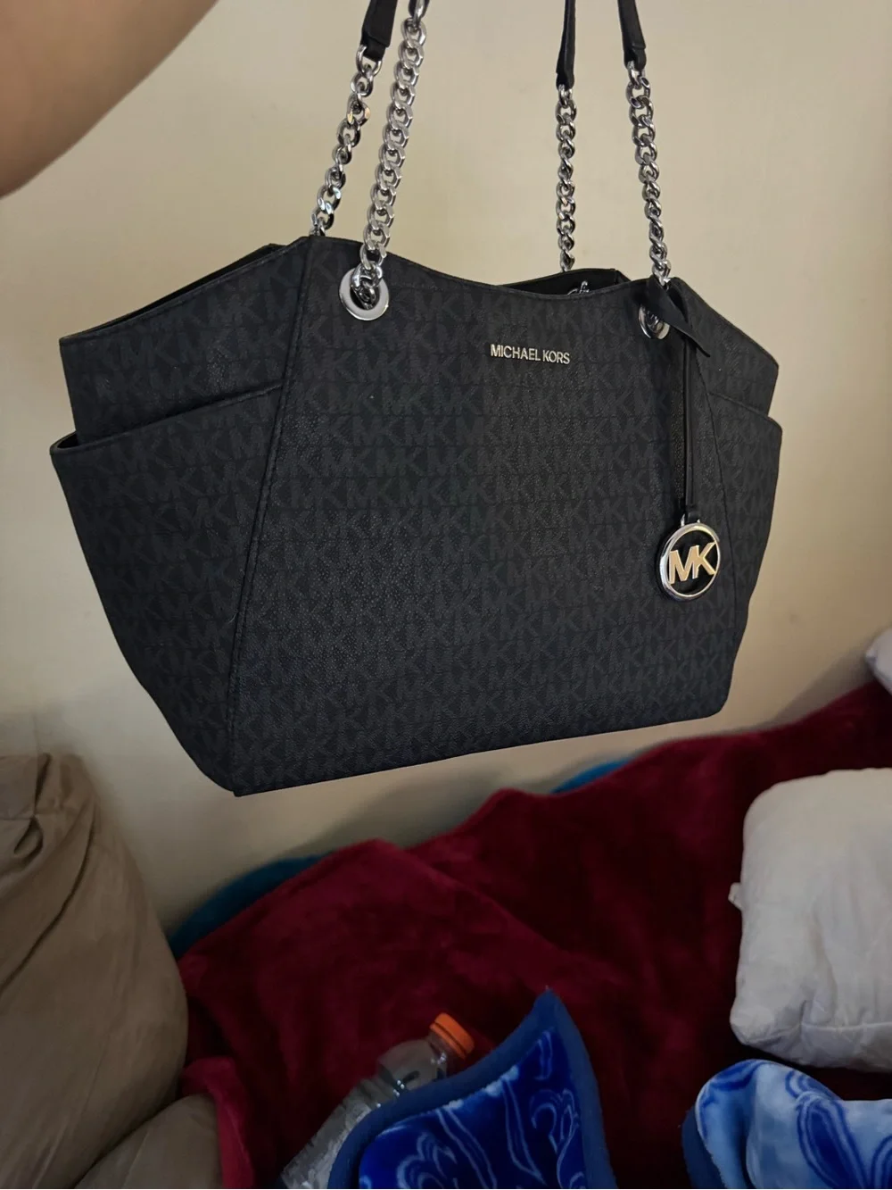 Michael Kors Black MK Signature Chain Strap Tote